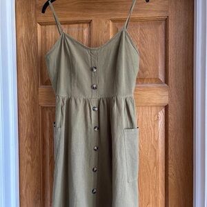 SHEIN Khaki Button-Front Midi Dress